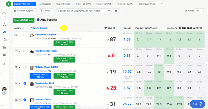 SoStocked Feature Order All Button from Amazon Inventory Forecast