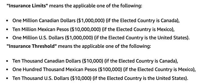 Amazon Insurance Limits and Insurance Threshold