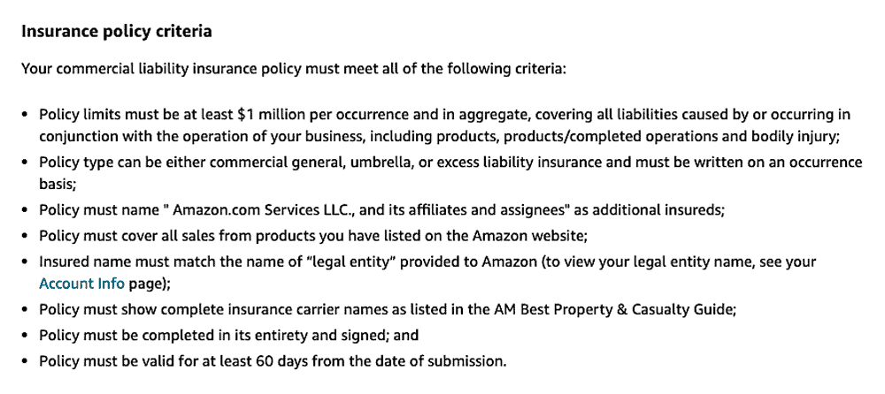 Amazon Seller Insurance Policy Criteria