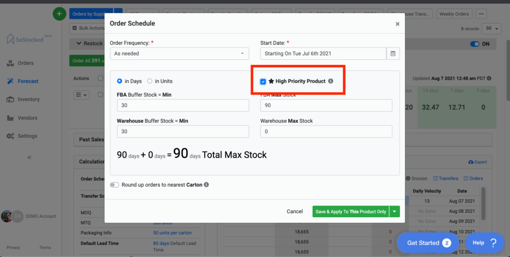 SoStocked Prioritize Products