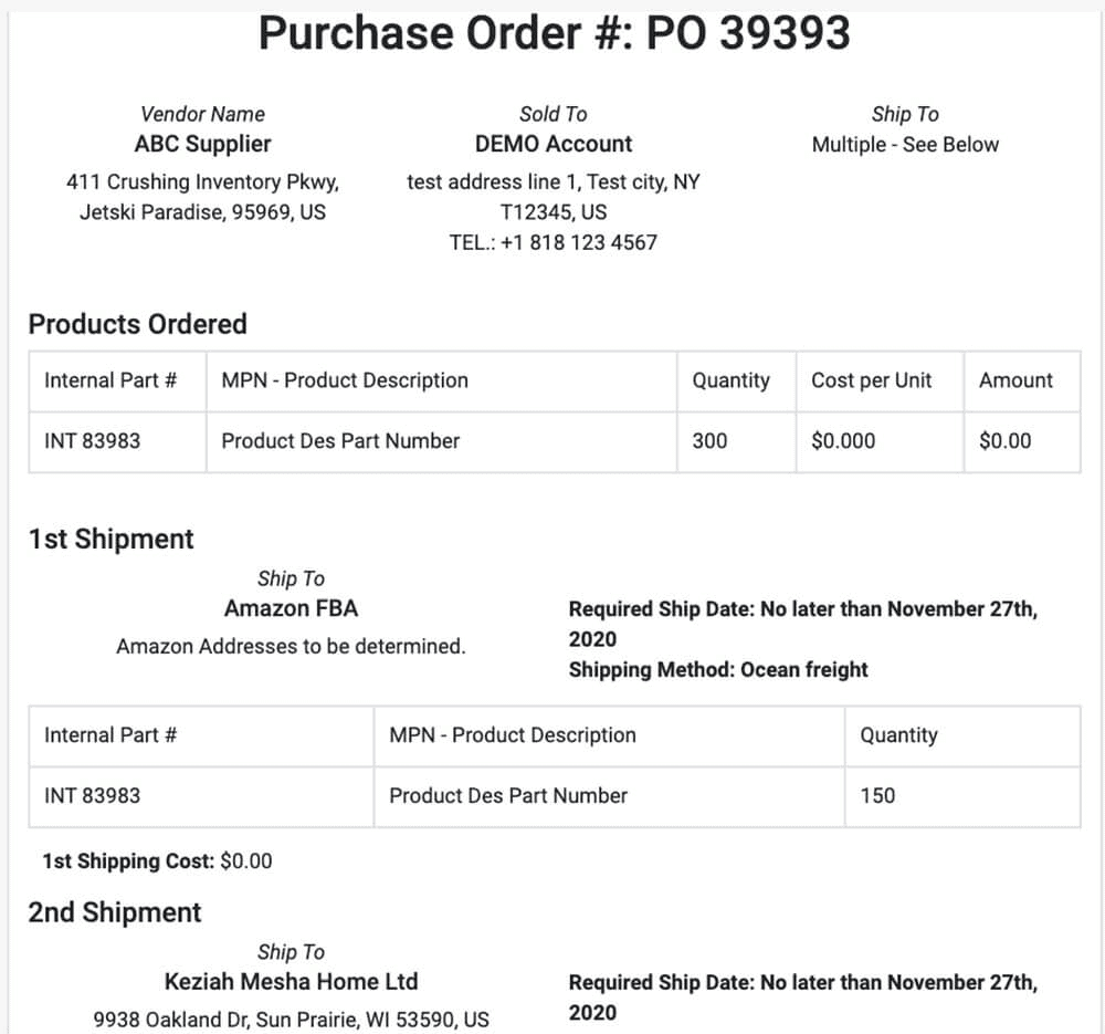 SoStocked Purchase Order