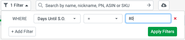 Filter for products with a specific Days Until Stock Out number