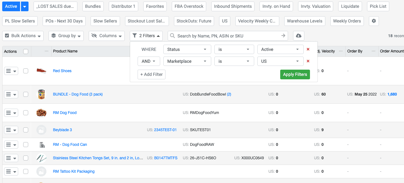 SoStocked - filter by each marketplace