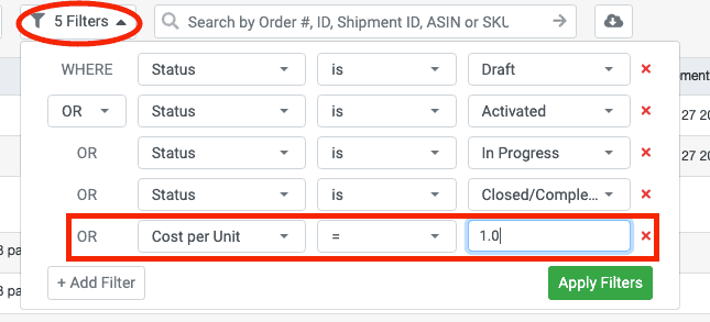 SoStocked Cost Per Unit and Shipping Costs Columns and Filters to Work Orders Page